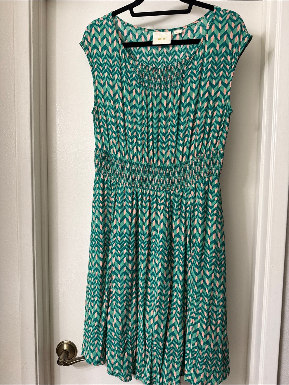 Maeve by Anthropolgie Teal and Pink Evaline Midi Dress